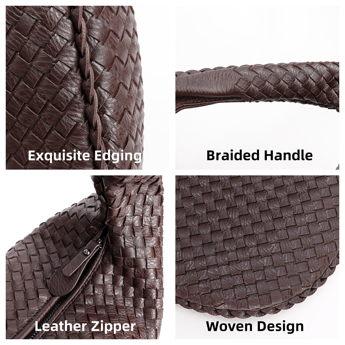 Details of Vintage Woven Vegan Leather Hobo Bag