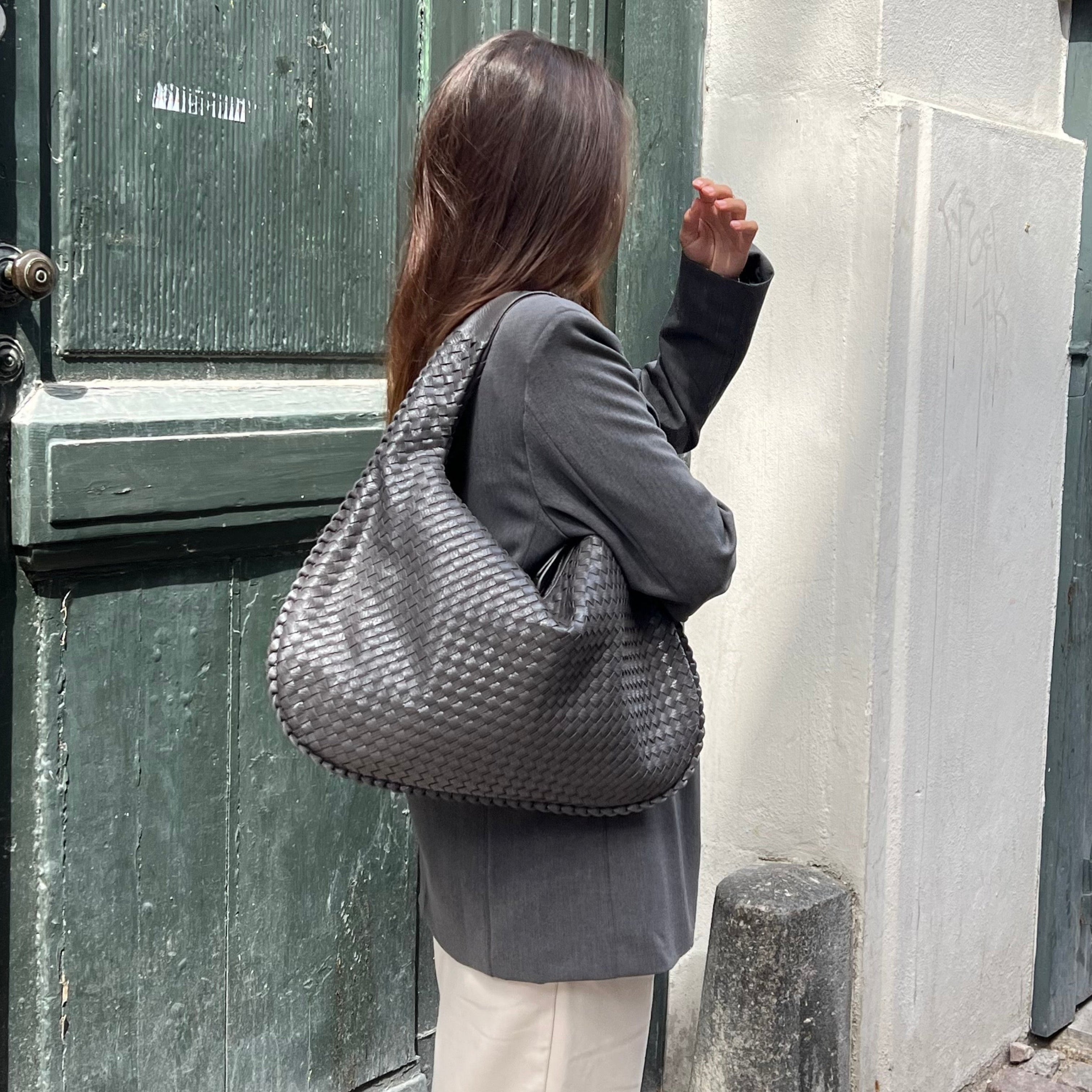 Vintage Woven Vegan Leather Hobo Bag