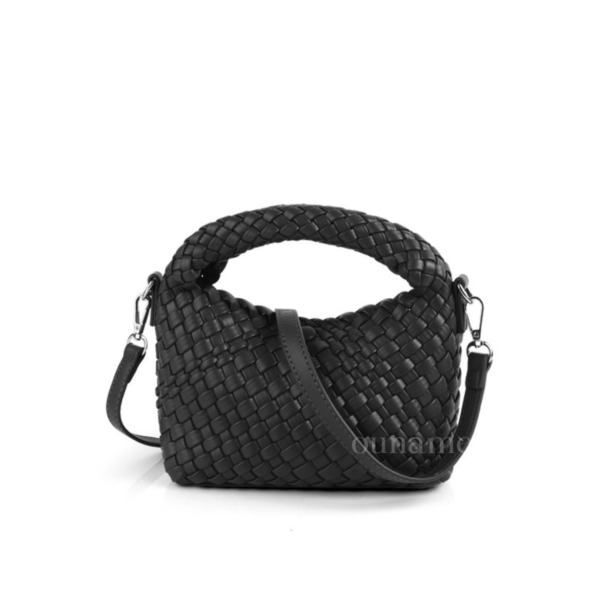 Mini Woven Crossbody Tote Bag Black