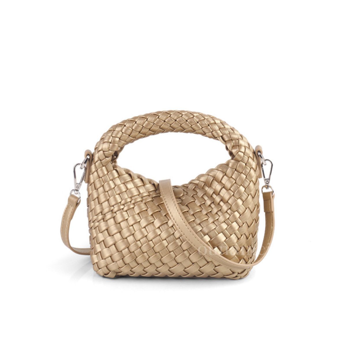 Mini Woven Crossbody Tote Bag Gold