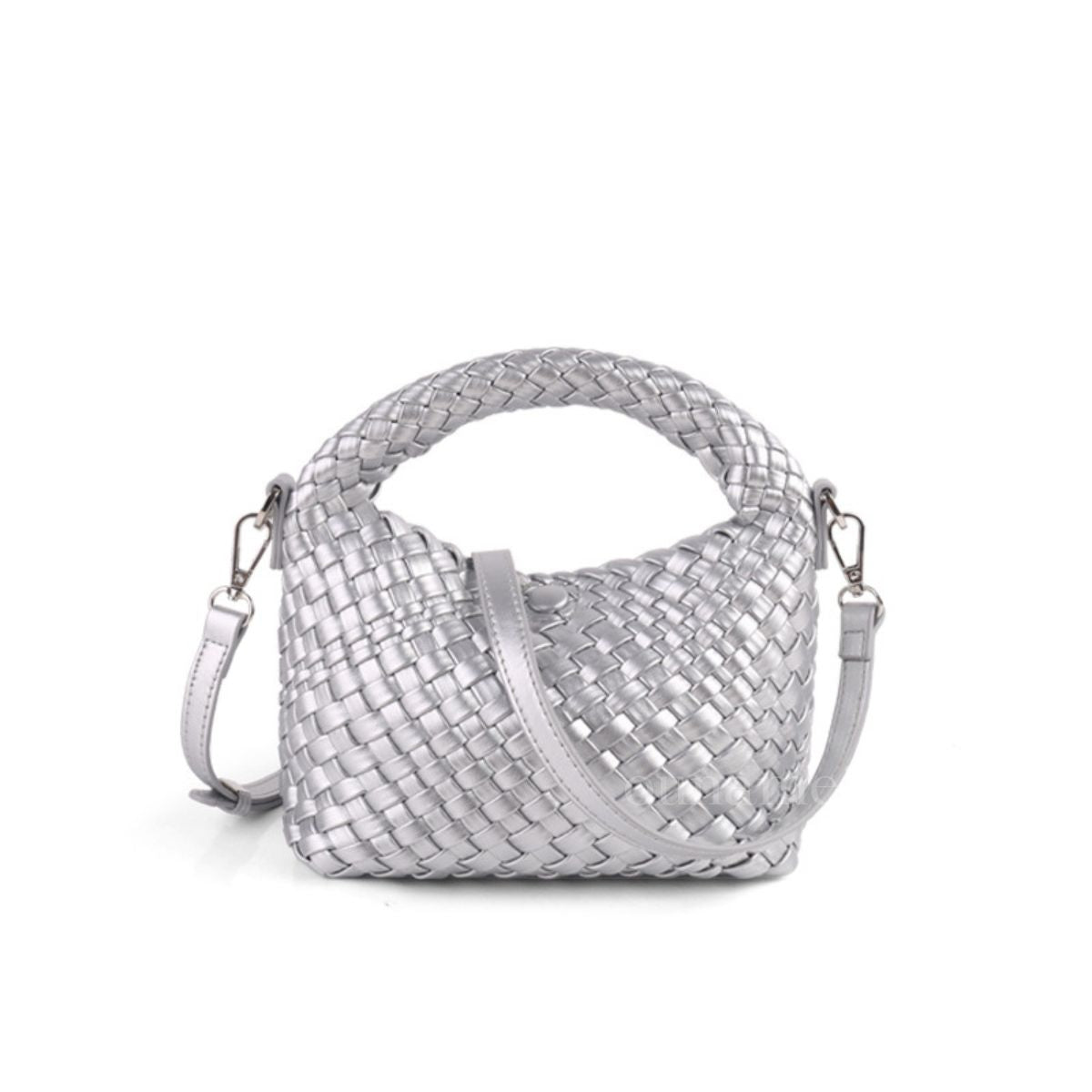 Mini Woven Crossbody Tote Bag Silver