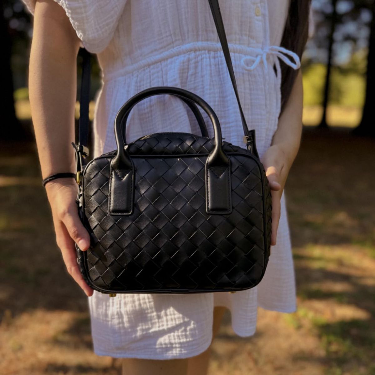 Arden Woven Crossbody Bag Black