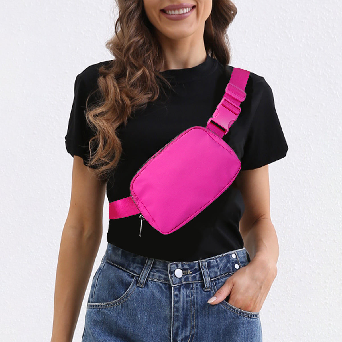 Dazzling Nylon Belt Bag pink