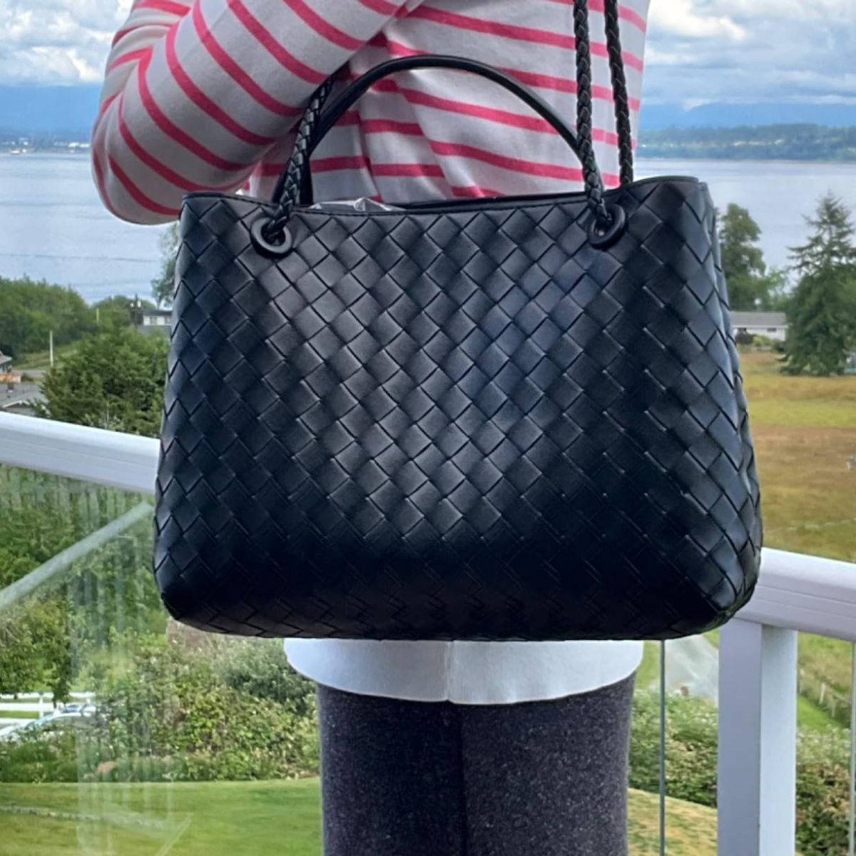 Maeve Large Woven Crossbody Bag Black