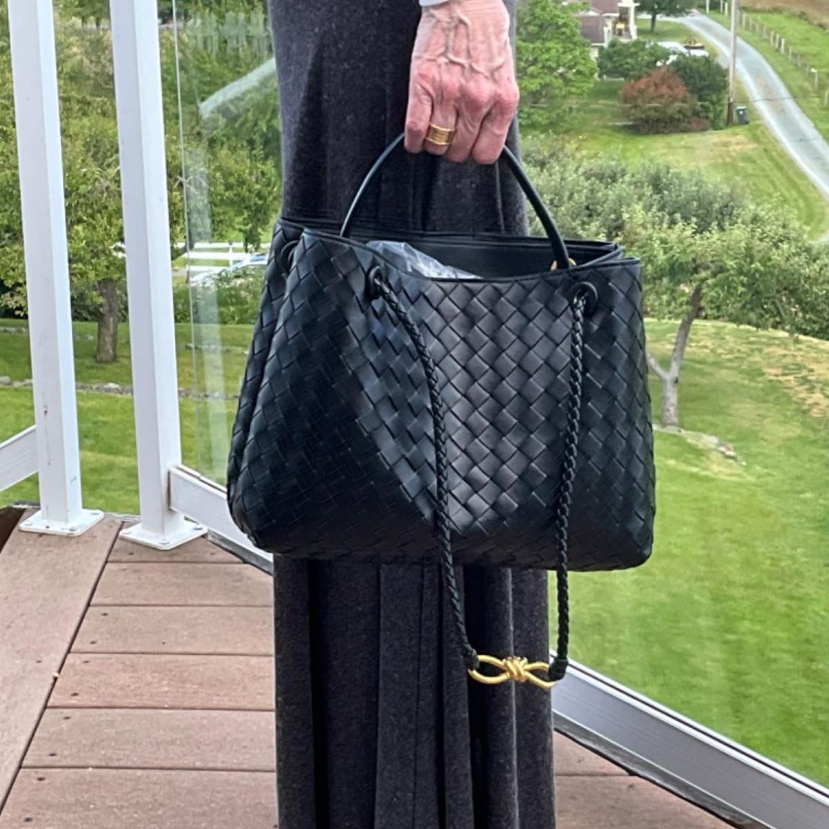 Maeve Large Woven Crossbody Bag Black