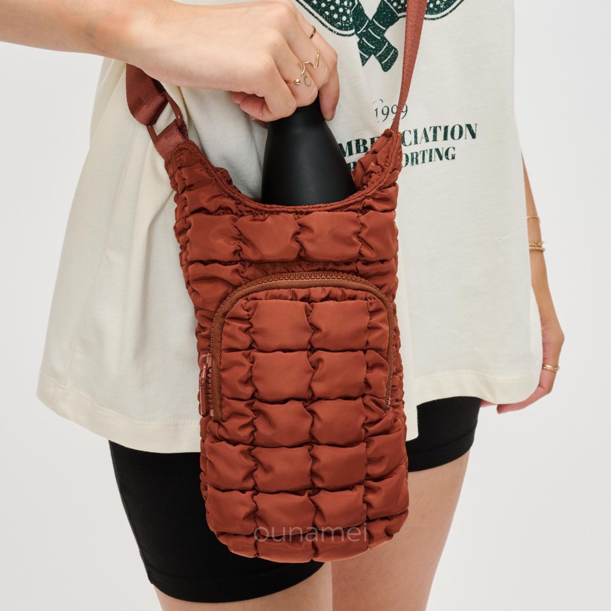 Rust-Orange Quilted Crossbody Bag
