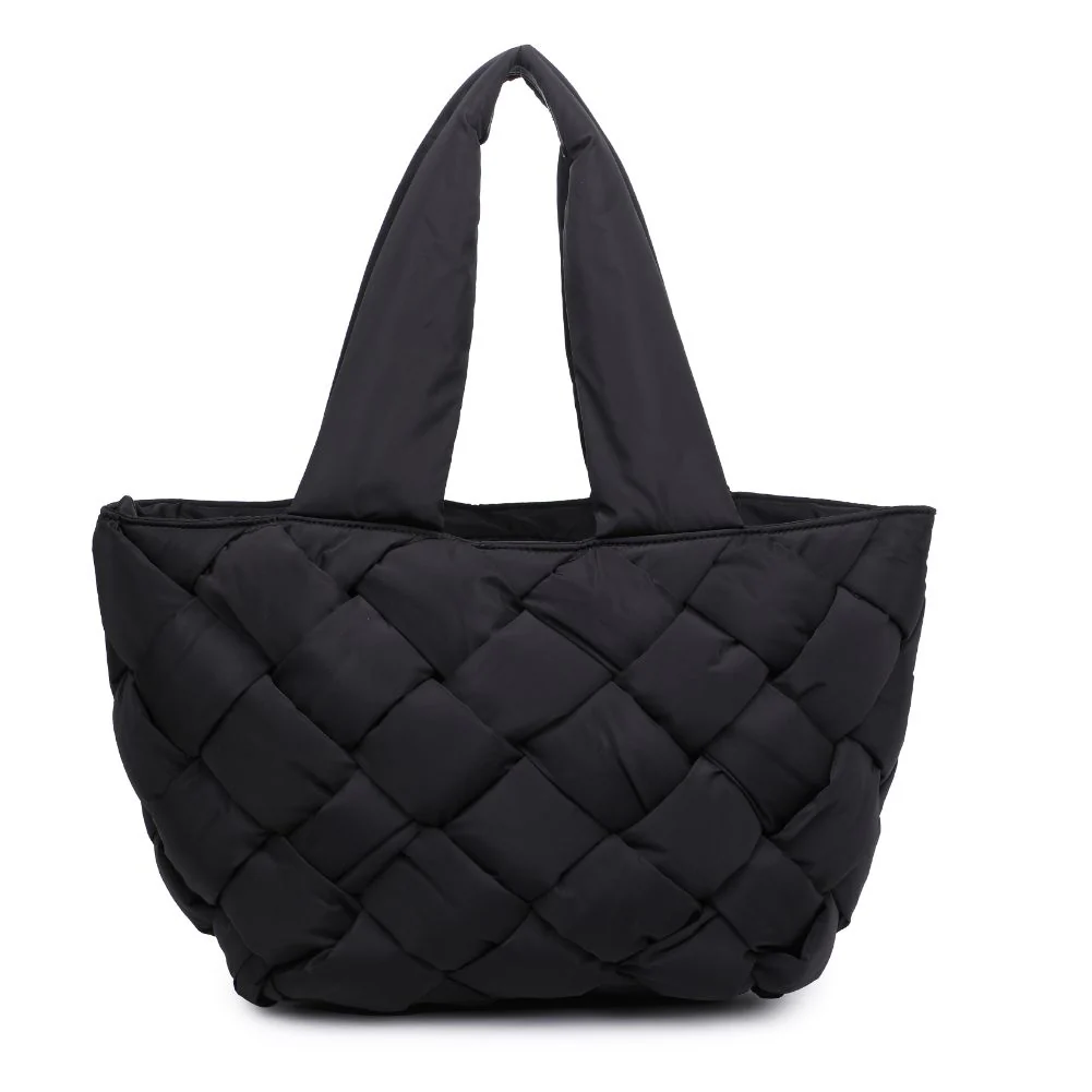 Puffer Jacket Woven Tote Black