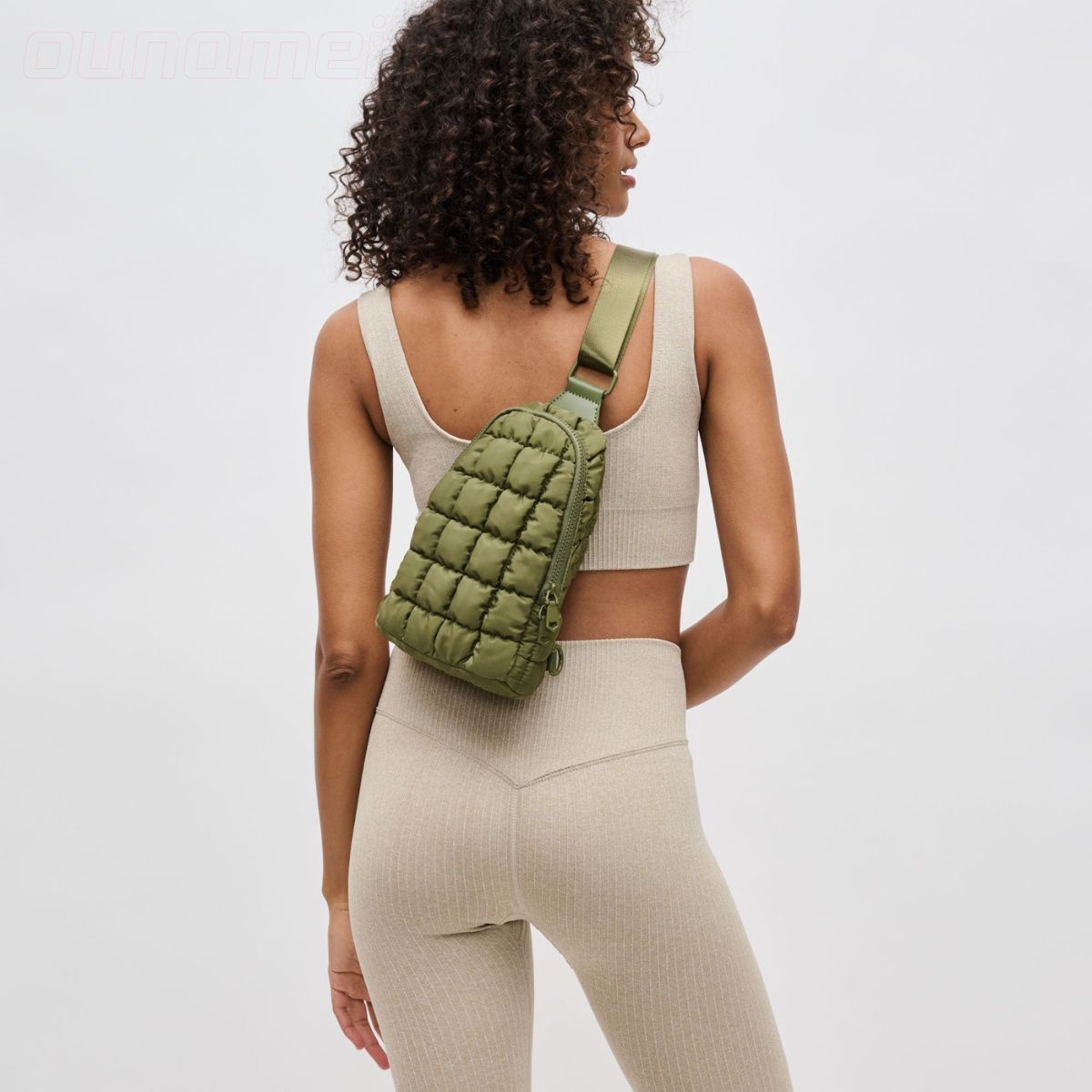 Puffer Quilted Sling Bag Olive