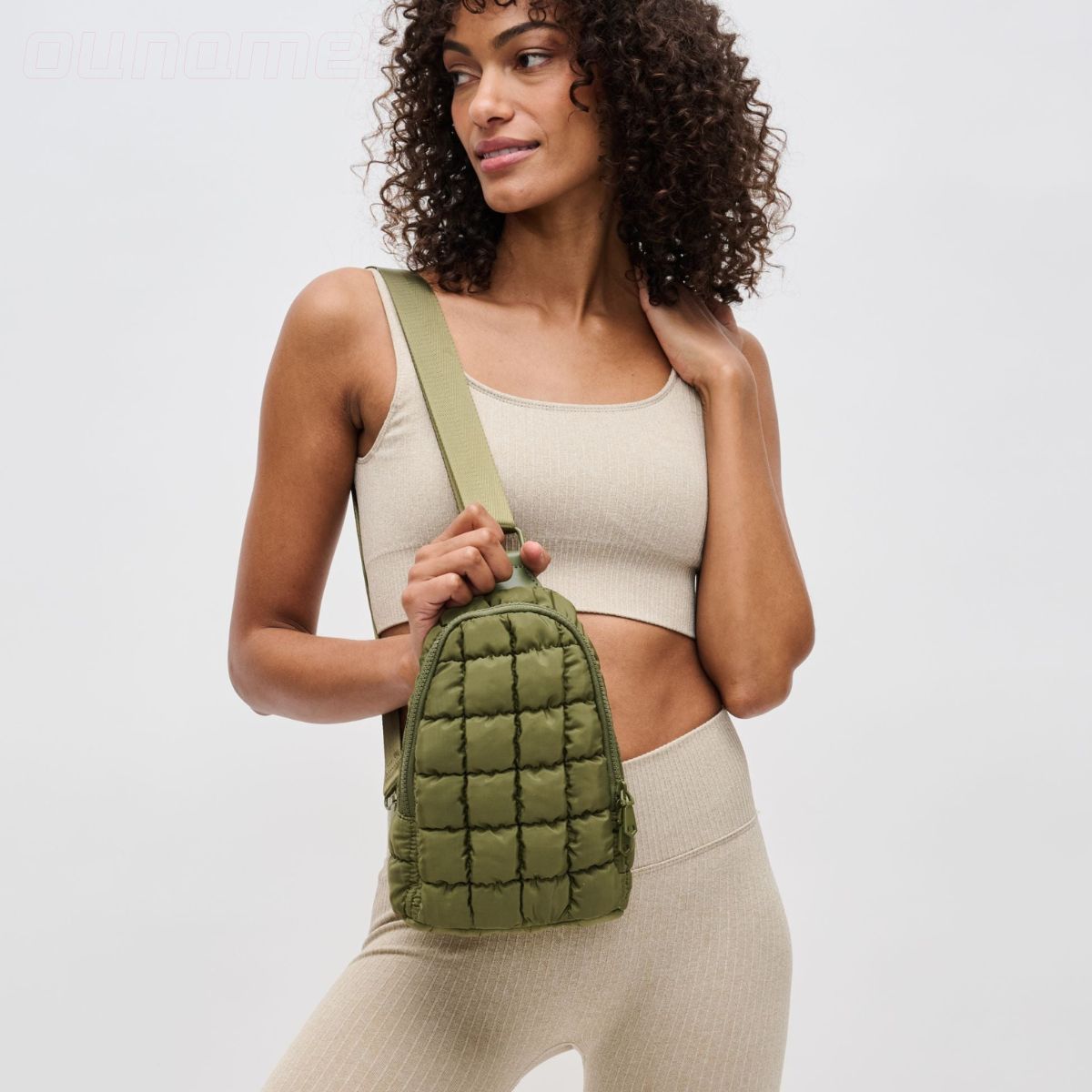 Puffer Quilted Sling Bag Olive