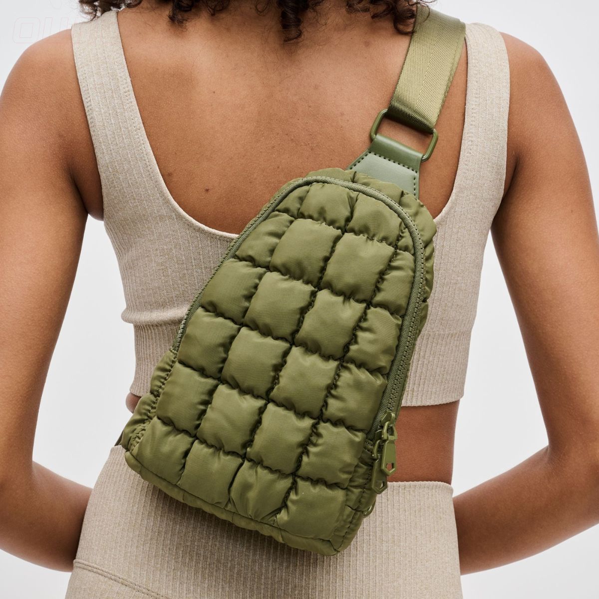 Puffer Quilted Sling Bag Olive