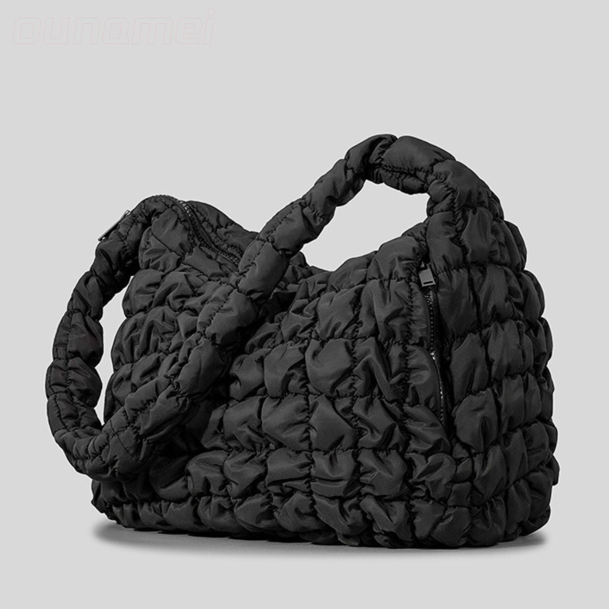 Puffer Quilted Tote Cream Black