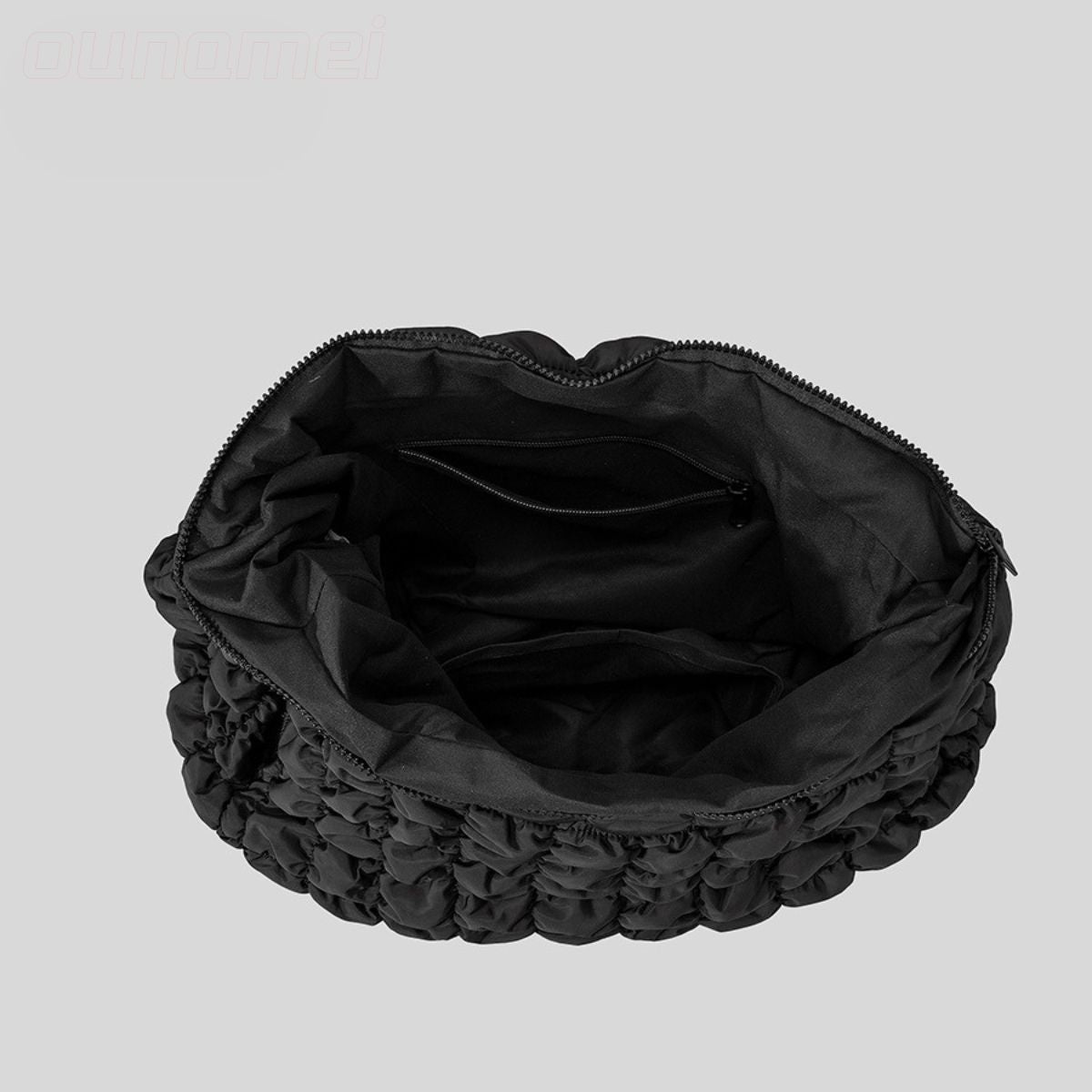 Puffer Quilted Tote Cream Black