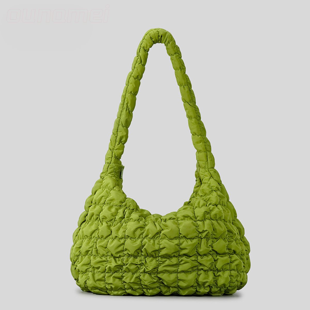 Puffer Quilted Tote Cream Olive