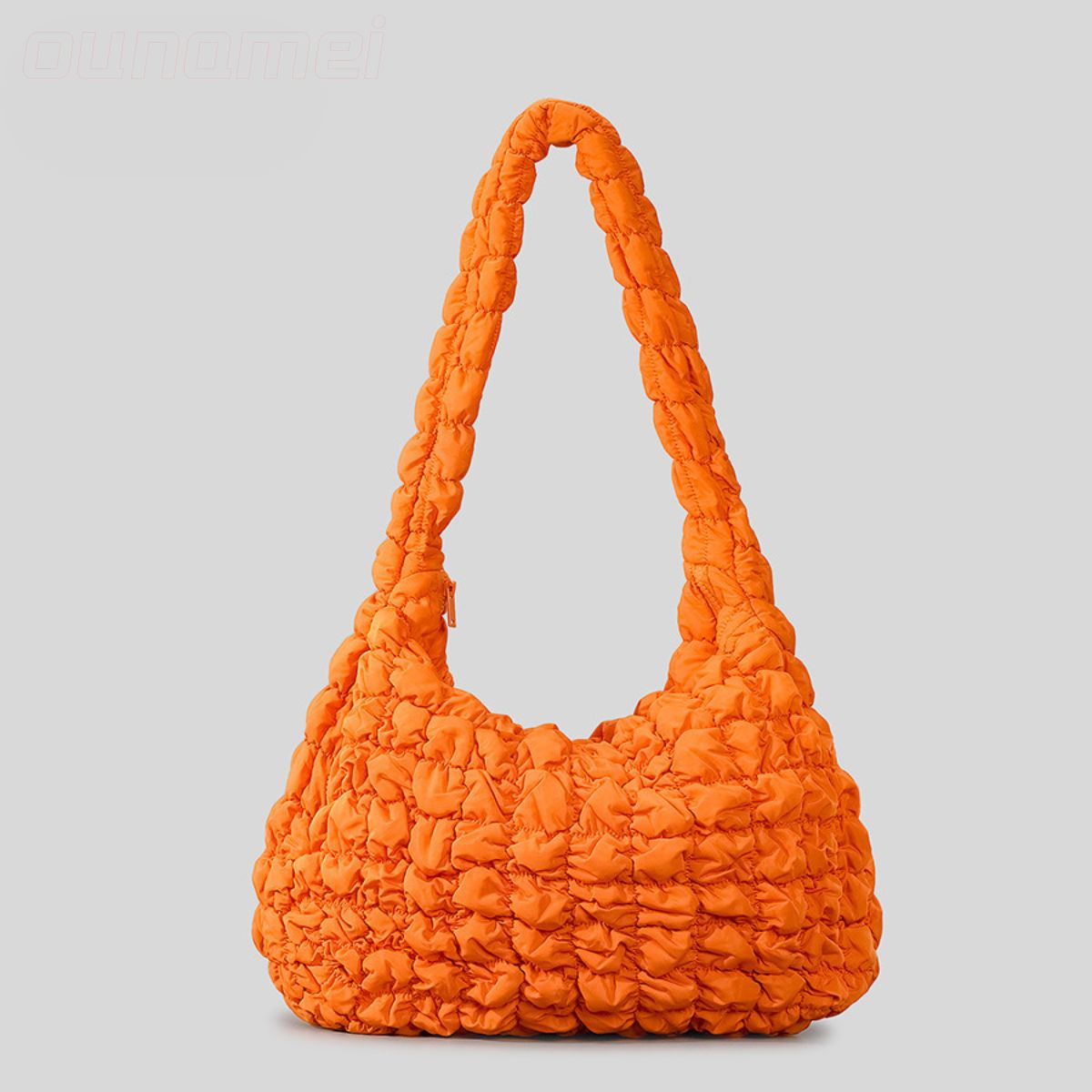 Puffer Quilted Tote Cream Orange