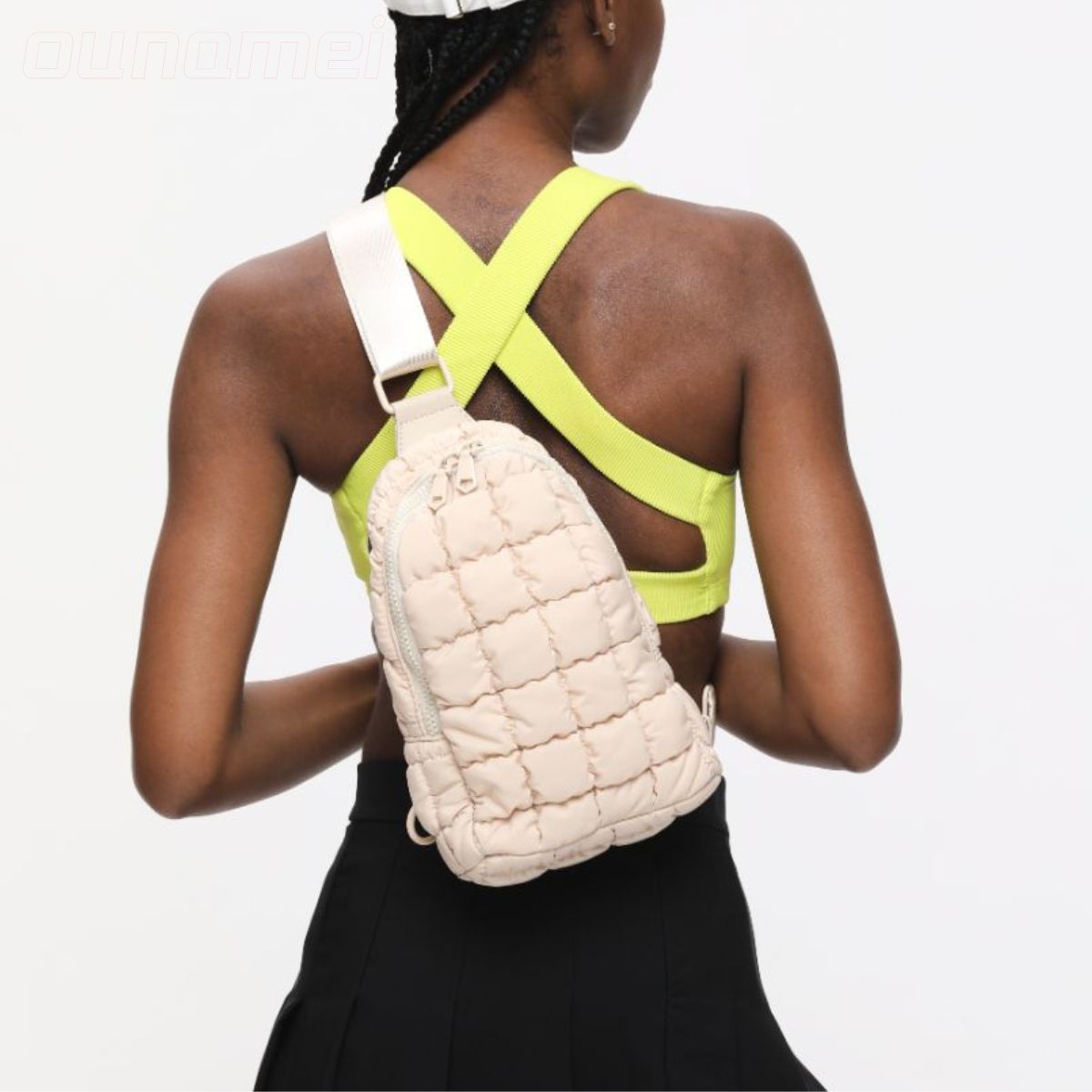Puffer Quilted Sling Bag Cream