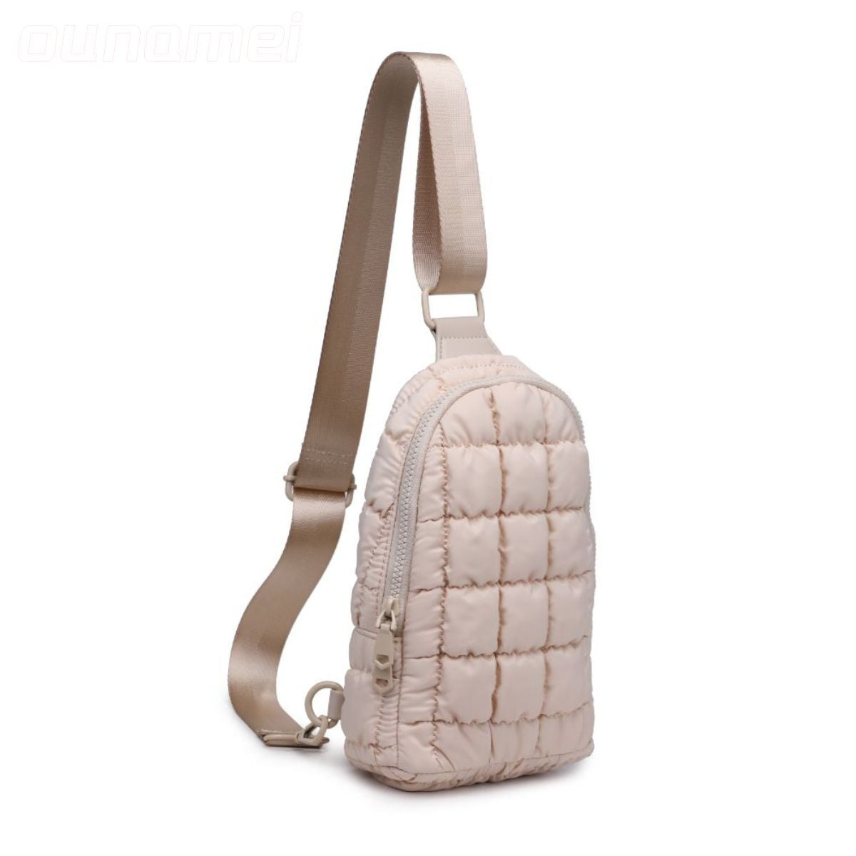 Puffer Quilted Sling Bag Cream