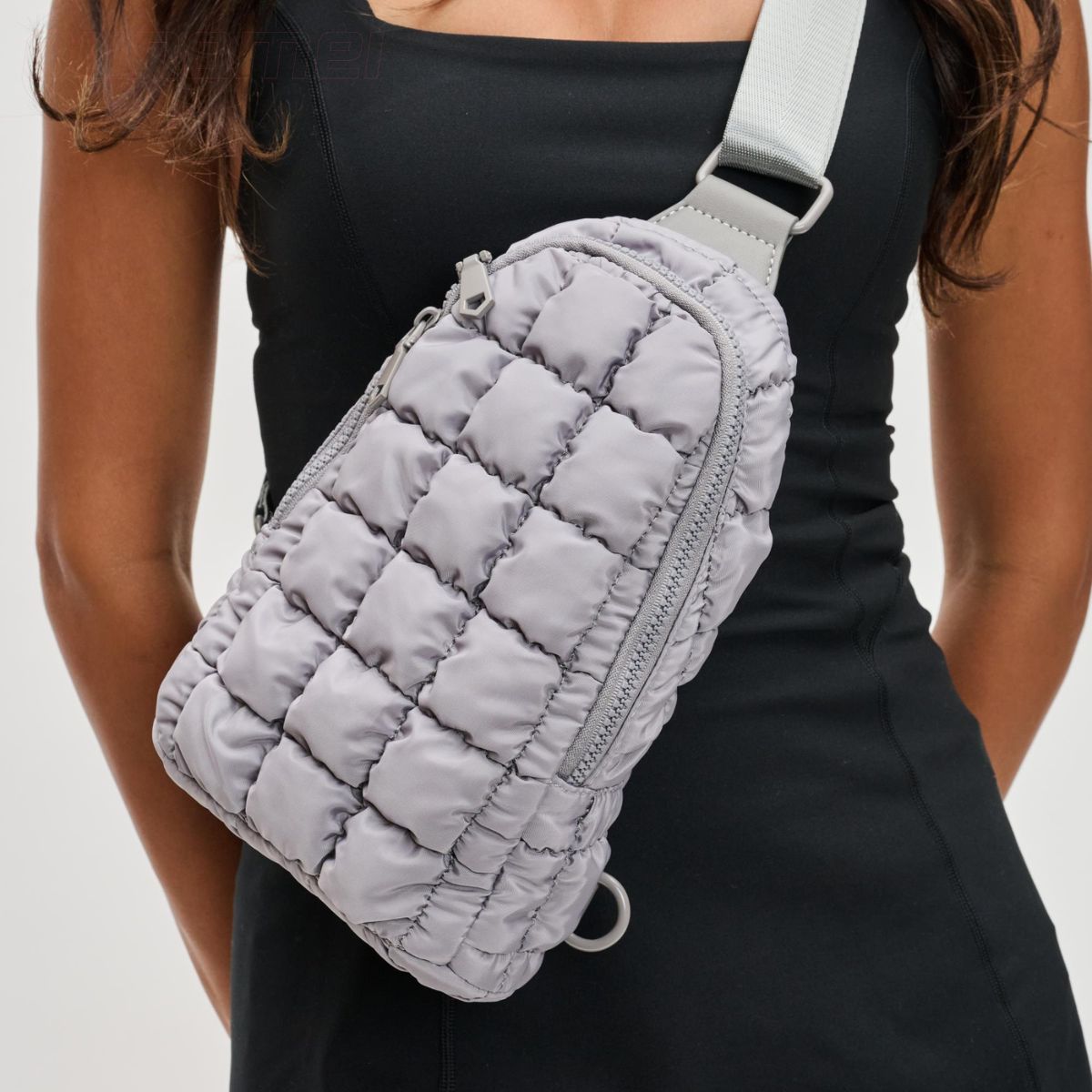 Puffer Quilted Sling Bag Grey