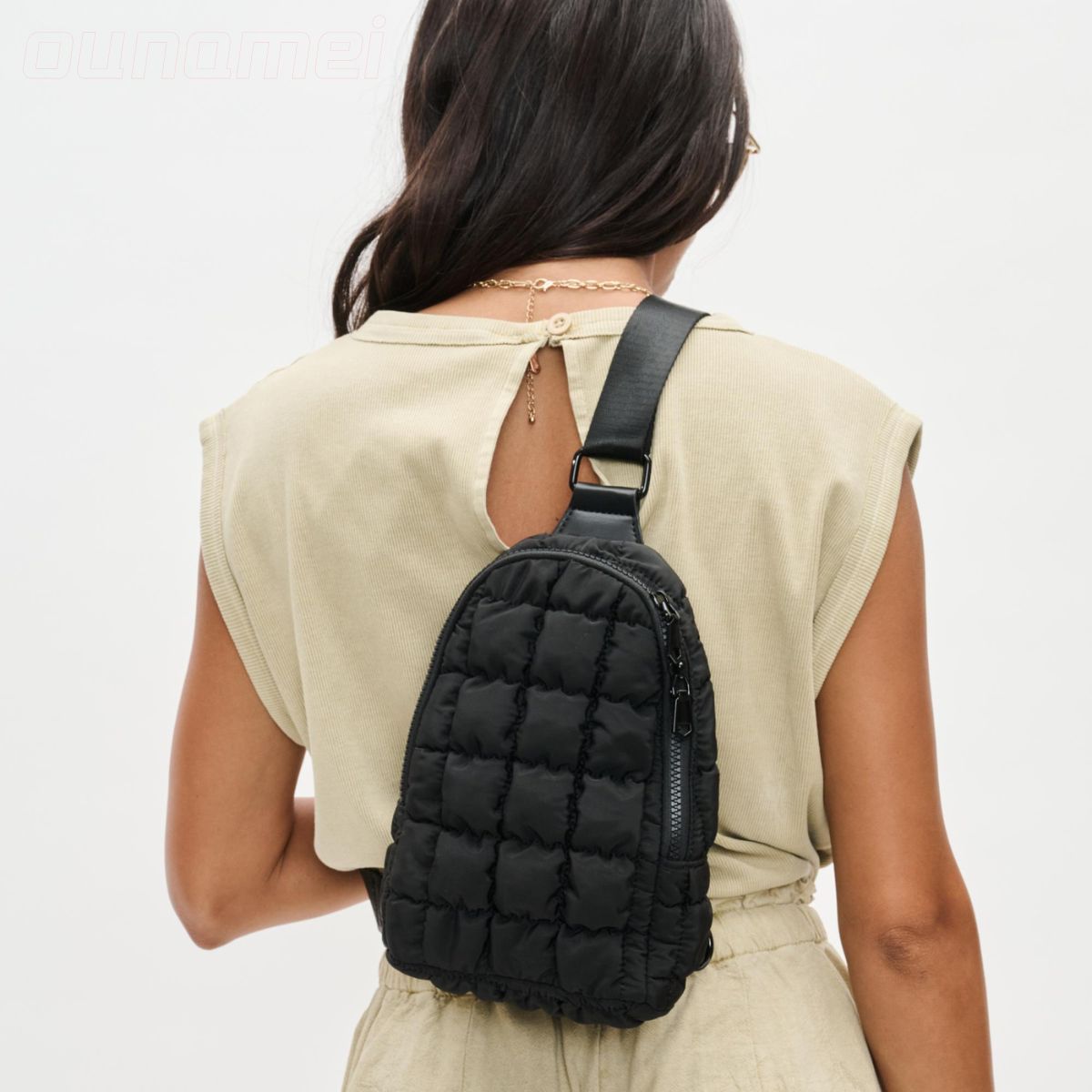 Puffer Quilted Sling Bag Black