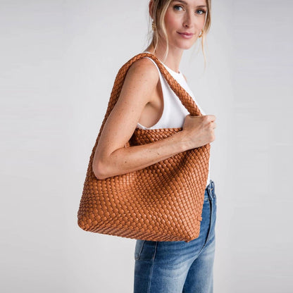 Woven Vegan Slouchy Tote with Pouch