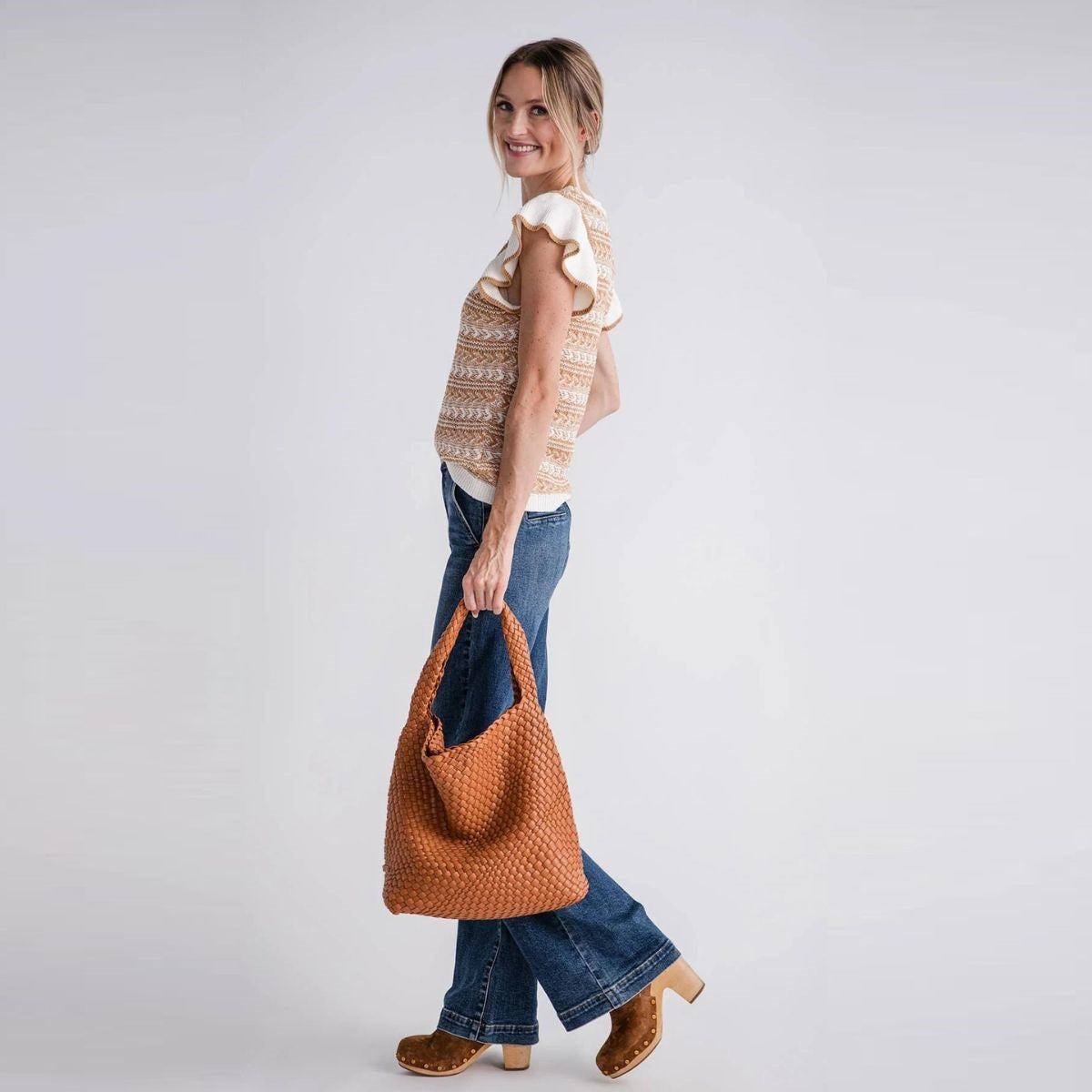 Woven Vegan Slouchy Tote with Pouch