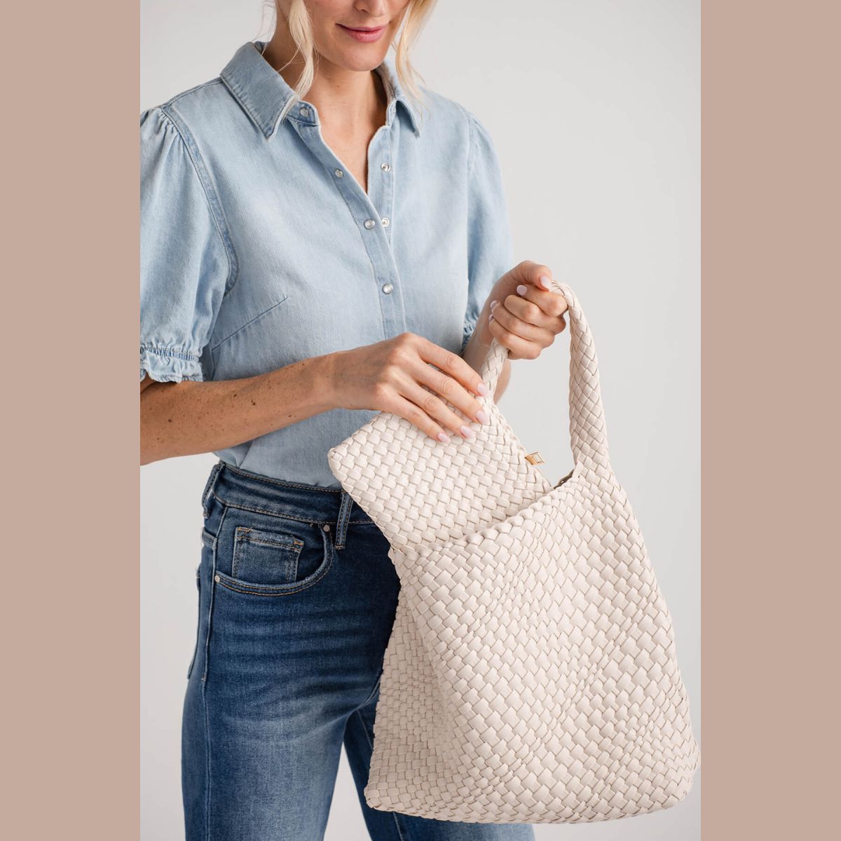 Woven Vegan Slouchy Tote with Pouch