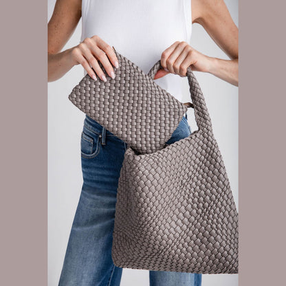 Woven Vegan Slouchy Tote with Pouch