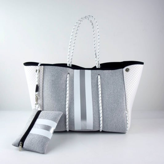 Neoprene Tote Bag Silver for Women Travel Gym Pool Multipurpose Beach Handbags | Ounamei NP46
