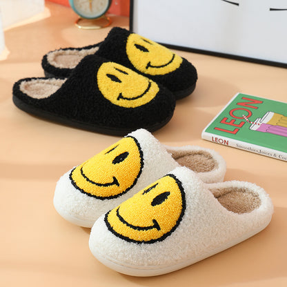 Fluffy Smile Slippers - Black